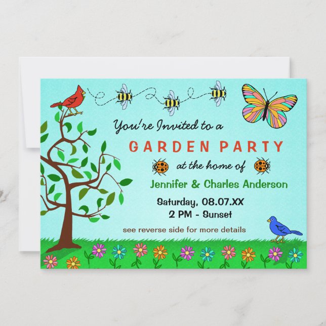 Cute Garden Party Whimsique Summer Flowers Kryp Inbjudningar (Framsida)