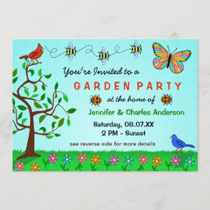 Cute Garden Party Whimsique Summer Flowers Kryp Inbjudningar