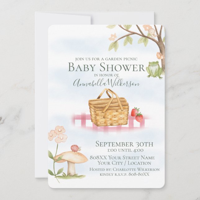 Cute Garden Picnic Baby Shower Inbjudningar (Framsida)