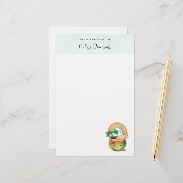 Cute Garden Planter med Rainbow & Klöver Brevpapper (Fram/Back In Situ)