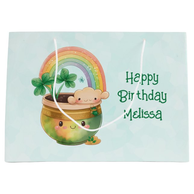 Cute Garden Planter med regnbåge och Klöver-födels (Framsidan)