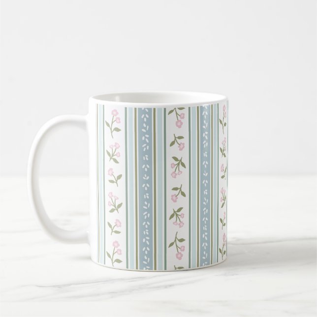 Cute Garden Stripe Floral Coffee Mug Kaffemugg (Vänster)