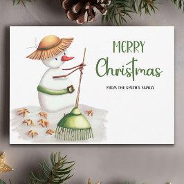 Cute Gardener Snögubbe God jul Julkort