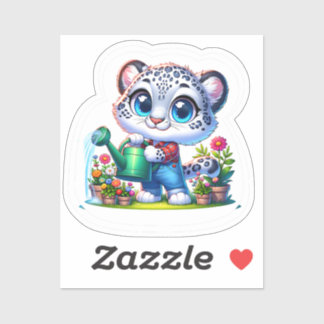 Cute Gardening Snow Leopard Stickers Klistermärken