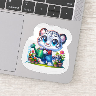 Cute Gardening Snow Leopard Stickers Klistermärken