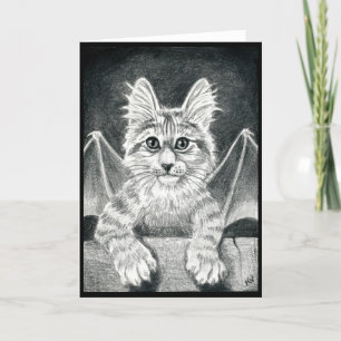 Cute Gargoyle Cat svartvit Halloween-kort Kort