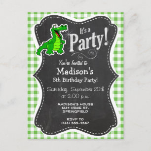 Cute Gator, Grönt Gingham Inbjudan Vykort