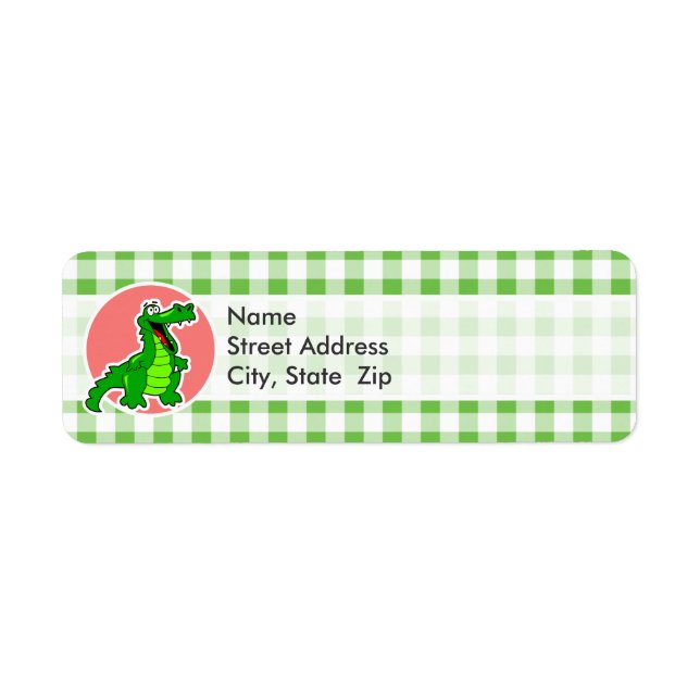 Cute Gator, Grönt Gingham Returadress Etikett (Framsidan)