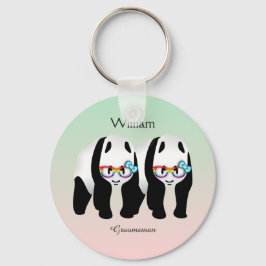Cute Gay Pandas Rainbow Wearing Glass Nyckelring