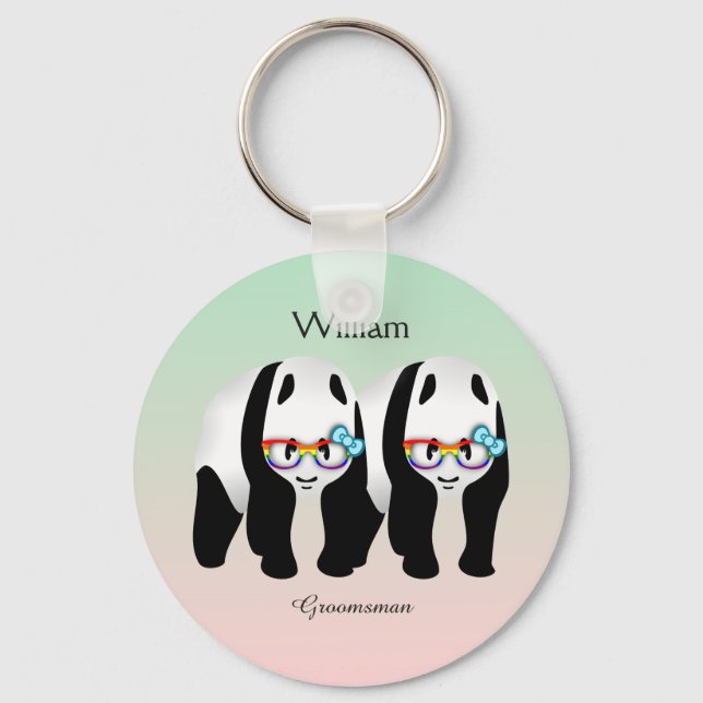 Cute Gay Pandas Rainbow Wearing Glass Nyckelring (Framsida)
