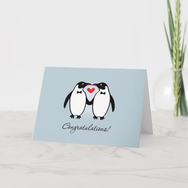 Cute Gay Penguins Bröllop Grattisar Kort (Framsida)