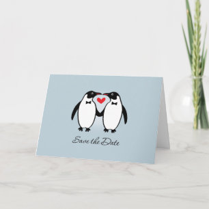 Cute Gay Penguins Bröllop spara datum Meddelande