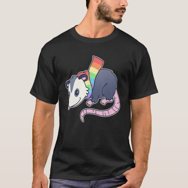 Cute Gay Possum med lgbtq Rainbow Pride Scarf Op T Shirt (Framsida)