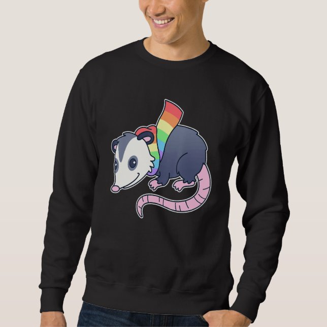 Cute Gay Possum With Lgbtq Rainbow Pride Scarf  Op Lång Ärmad Tröja (Framsida)