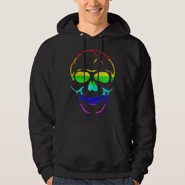 Cute Gay Pride Rainbow Flag Sugar Skull Hoodie (Framsida)