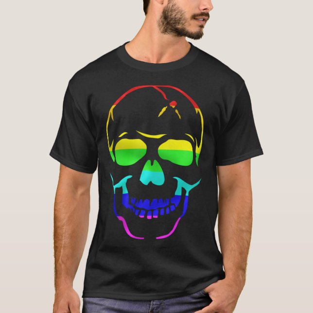 Cute Gay Pride Rainbow Flag Sugar Skull T Shirt (Framsida)