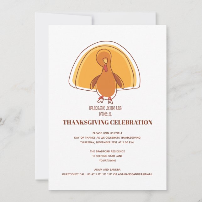 Cute Ge tack Turkiet Thanksgiving Inbjudningar (Framsida)