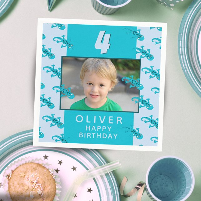 Cute Gecko Lizard Kid's Födelsedagsfest Photo Pappersservett (Skapare uppladdad)