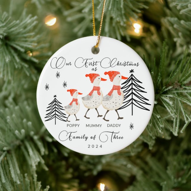 Cute Geese-familjen tre första jul Julgransprydnad Keramik (Träd)