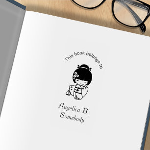 Cute Geisha Girl Bookplate Stämpel