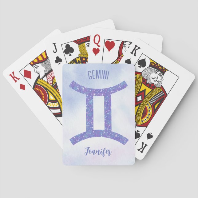 Cute Gemini Astrology Sign Personlig Lila Casinokort (Baksidan)