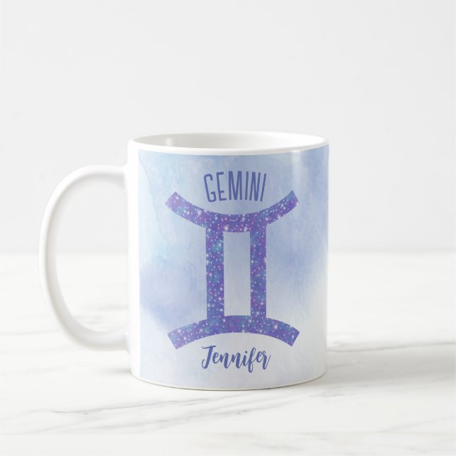 Cute Gemini Astrology Sign Personlig Lila Kaffemugg (Vänster)