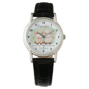 Cute Gemini Twillingars Watercolor Bull Zodiac Mon Armbandsur