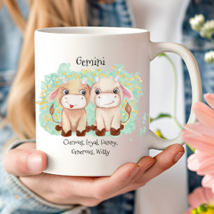 Cute Gemini Twillingars Watercolor Bull Zodiac Mon Kaffemugg