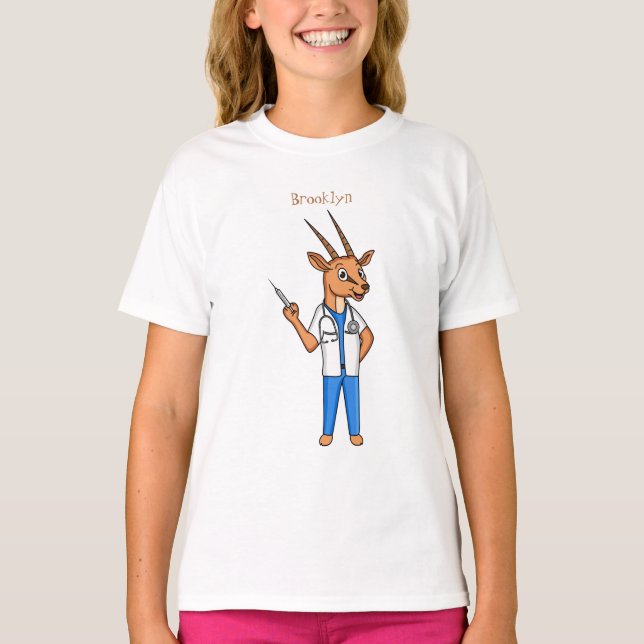 Cute Gemsbok antelope doktor tecknad T Shirt (Framsida)