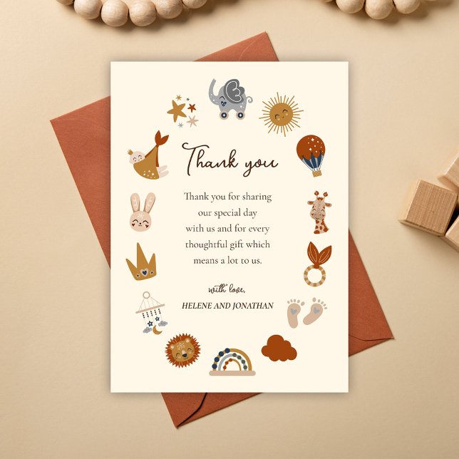 Cute Gender Neutral Boho Baby Shower Tack Kort (Cute Gender Neutral Boho Baby Shower Thank You Card)