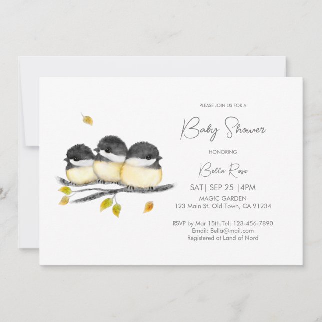 Cute Gender Neutral Chickadees Baby Shower Inbjudningar (Framsida)