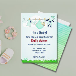 Cute Gender Neutral Clothesline Boho Baby Shower Inbjudningar