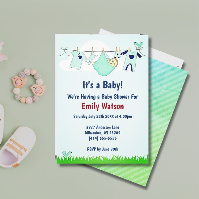Cute Gender Neutral Clothesline Boho Baby Shower Inbjudningar (Cute Gender Neutral Clothesline Boho Baby Shower Invitation)