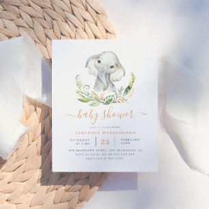 Cute Gender Neutral Elephant Baby Shower Inbjudan Vykort