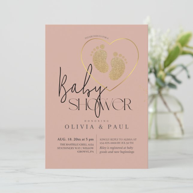 Cute Gender Neutral Feet Glitter Baby Shower Inbjudningar (Stående Fram)