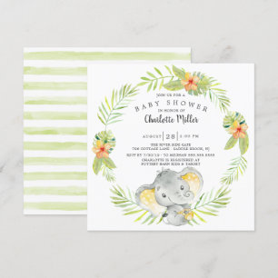 Cute Gender Neutral Jungle Elephant Baby Shower Inbjudningar