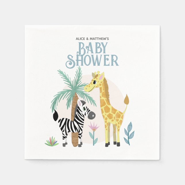 Cute Gender Neutral Safari Animal Baby Shower Pappersservett (Framsidan)