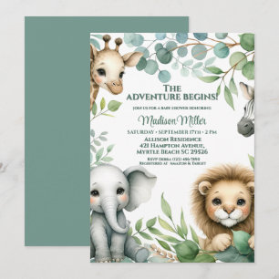 Cute Gender Neutral Safari Animals Baby Shower Inbjudningar