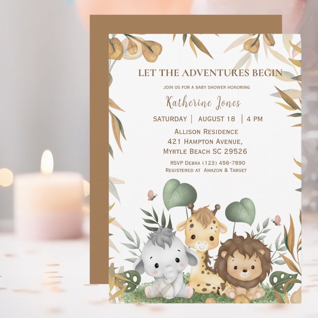 Cute Gender Neutral Safari Animals Baby Shower Inbjudningar (Skapare uppladdad)