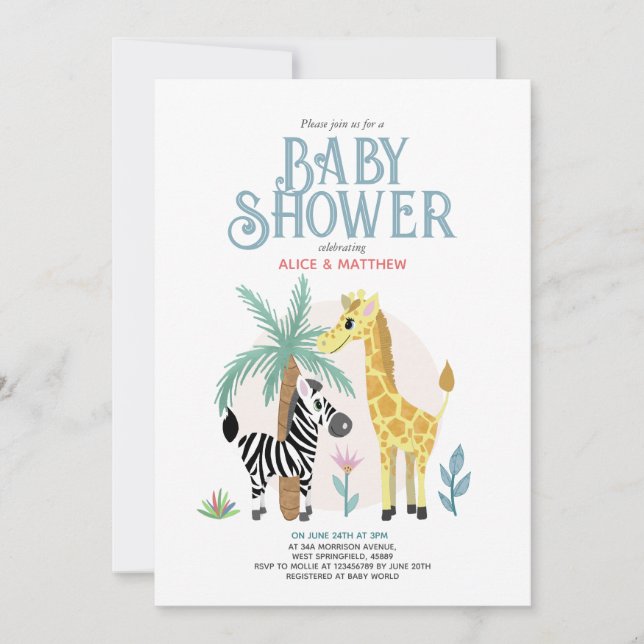 Cute Gender Neutral Safari Baby Shower Inbjudningar (Framsida)