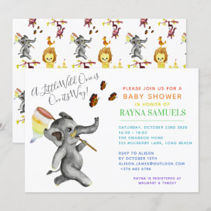 Cute Gender Neutral Safari Elephant Baby Shower Inbjudningar