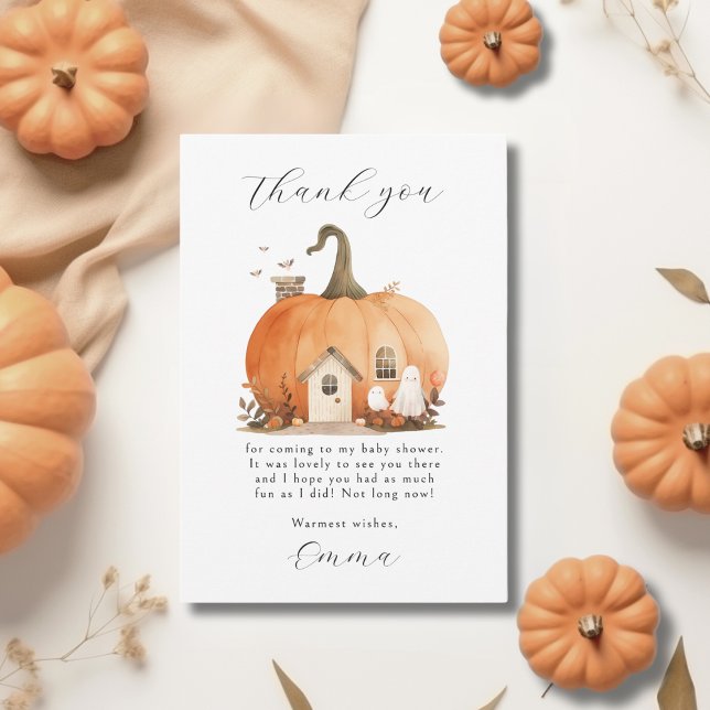 Cute Gender Neutral Script Halloween Baby Shower Tack Kort (Skapare uppladdad)