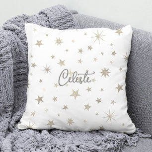 Cute Gender Neutral White Silver Star Elegant Kudde