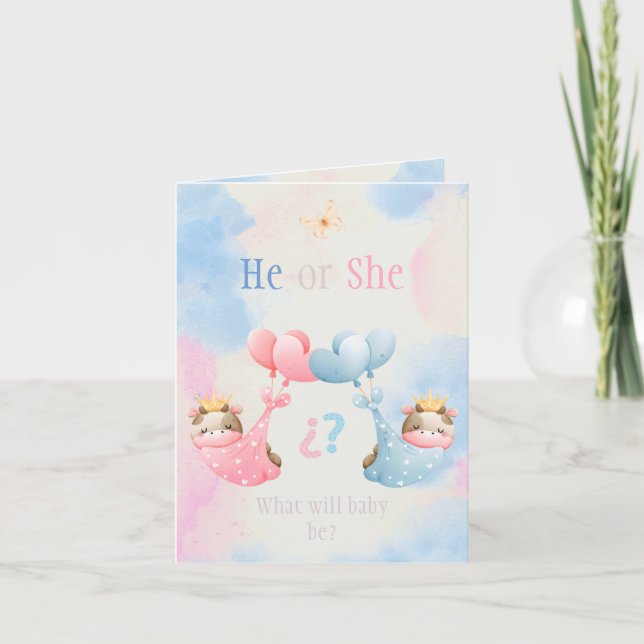Cute Gender Reveal Invitation Card - Blue & Pink  Inbjudan (Framsida)