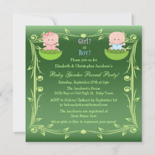 Cute Gender Reveal Spädbarn i Pea-Poder Inbjudningar