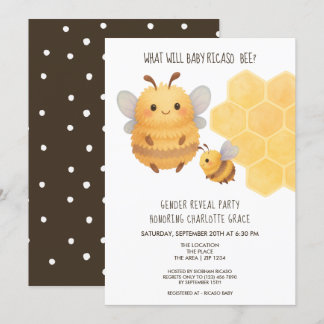 Cute Gender visar vad Baby Bee Baby Shower kommer  Inbjudningar