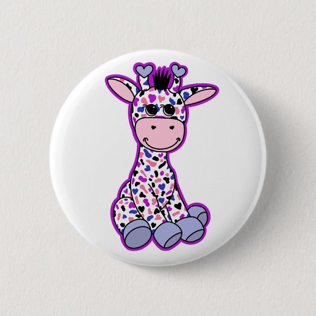 Cute Genderfluid Pride Flagga Giraffe Rosa Lila Knapp (Framsida)
