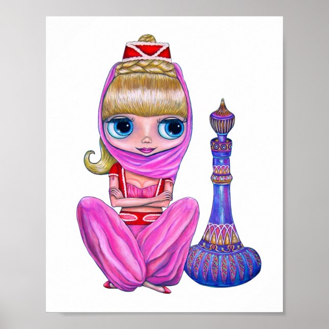 Cute Genie Girl Doll in Rosa Magic Flaska Poster (Framsidan)