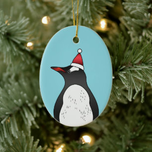 Cute Gentoo Penguin som bar en tomhat på blå Julgransprydnad Keramik