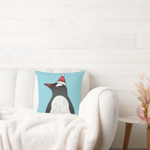 Cute Gentoo Penguin som bar en tomhat på blå Kudde